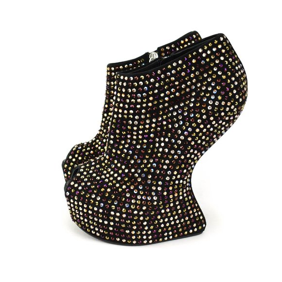 GIUSEPPE ZANOTTI: Black Leather & Crystals Booties - Picture 2 of 10